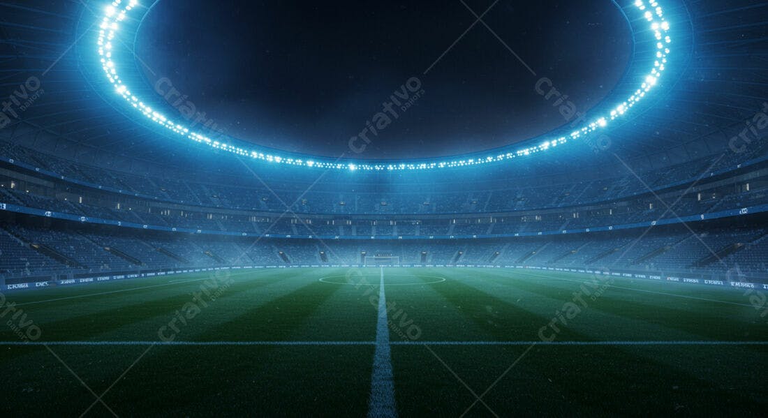 Estádio de futebol noturno iluminado