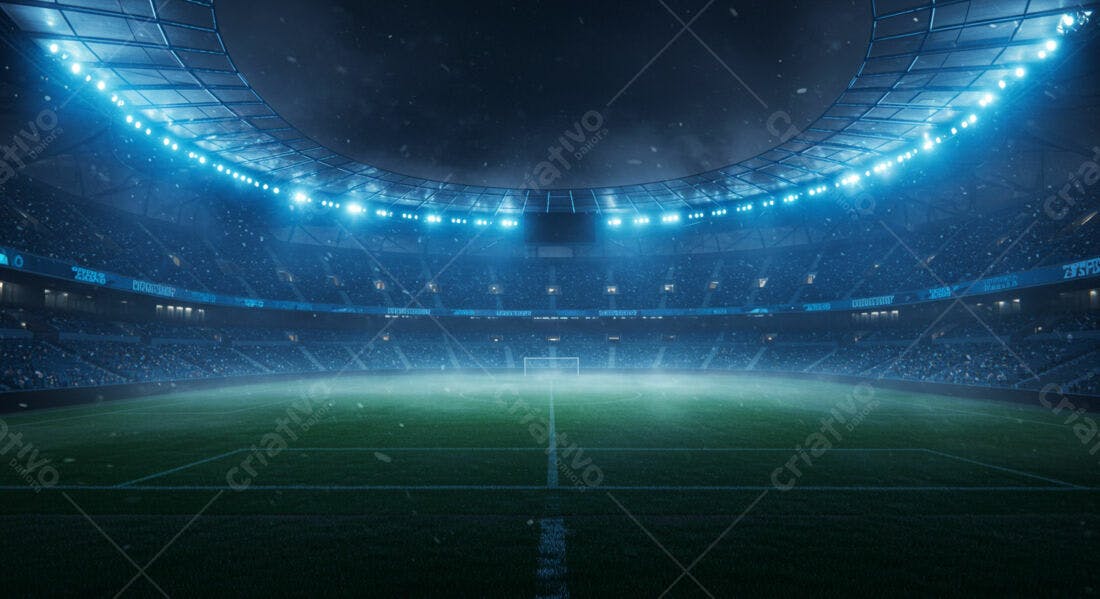 Estádio de futebol noturno nevado