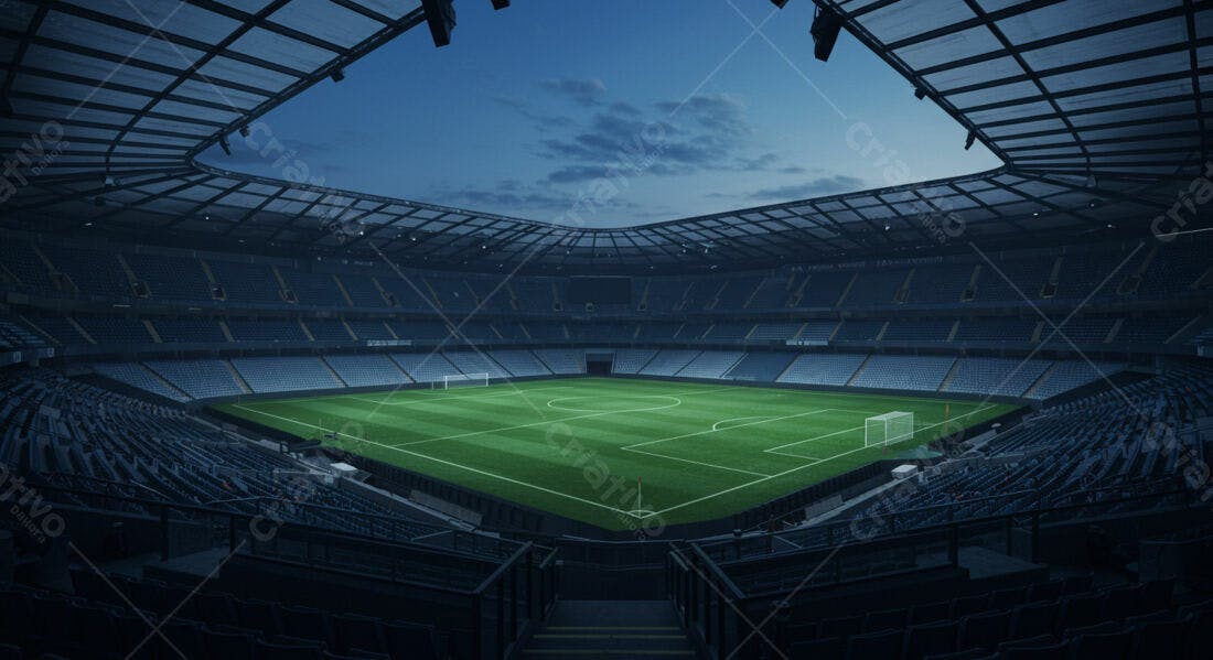 Estádio de futebol vazio ao entardecer
