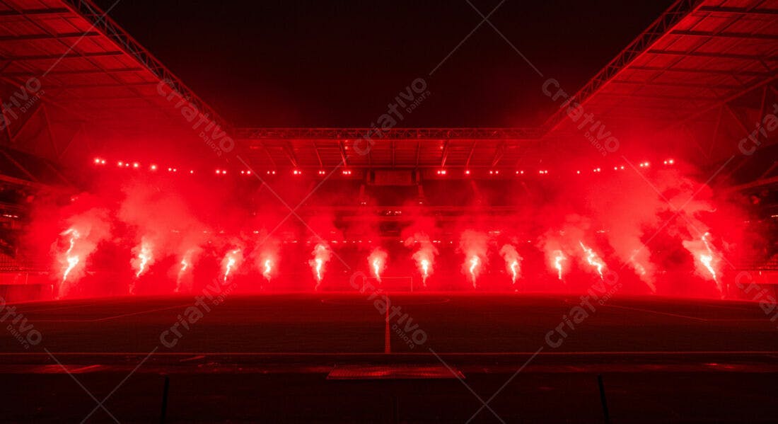 Foguete vermelho em estádio noturno