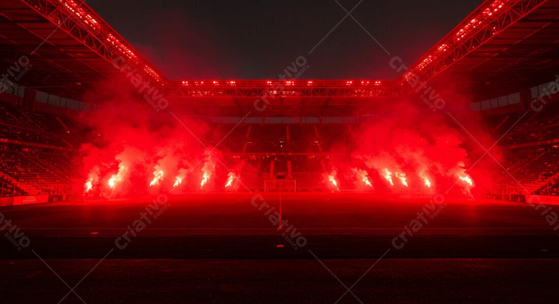 Fogo de artifício vermelho em estádio noturno