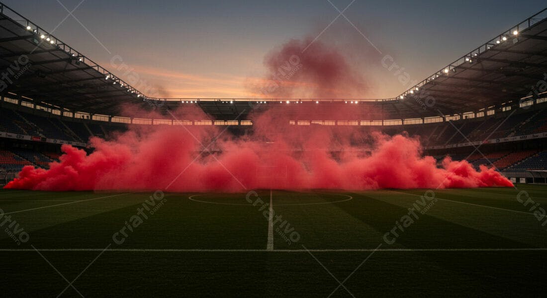 Fumaça vermelha em estádio de futebol