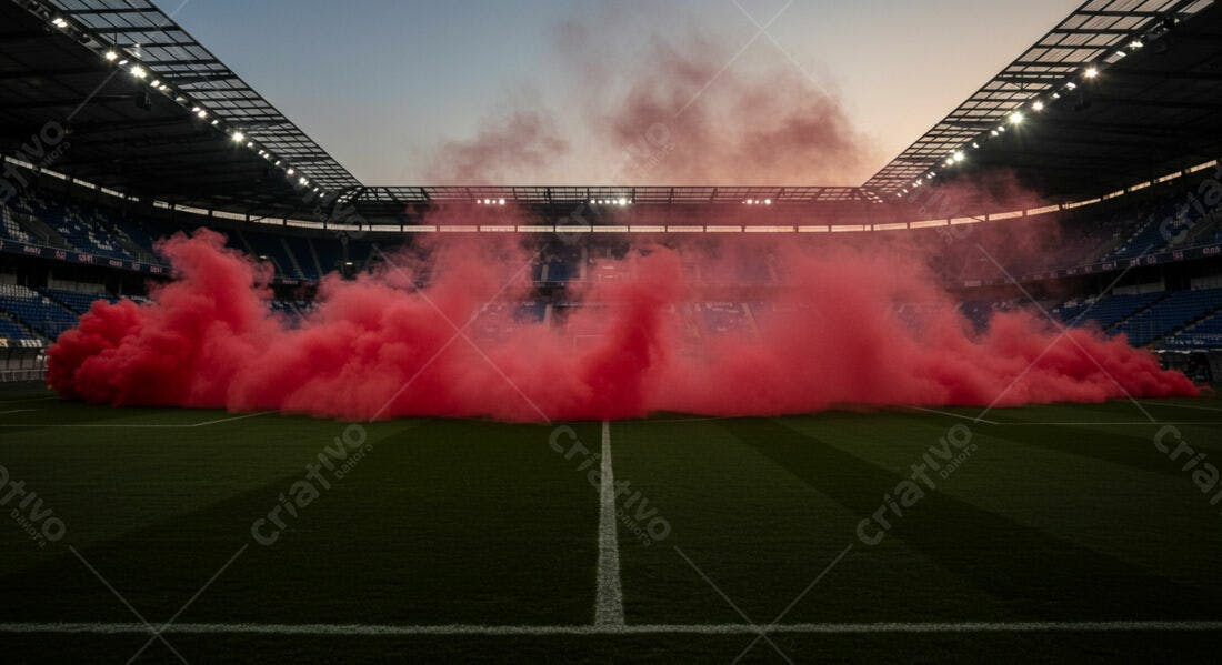 Fumaça vermelha em estádio de futebol