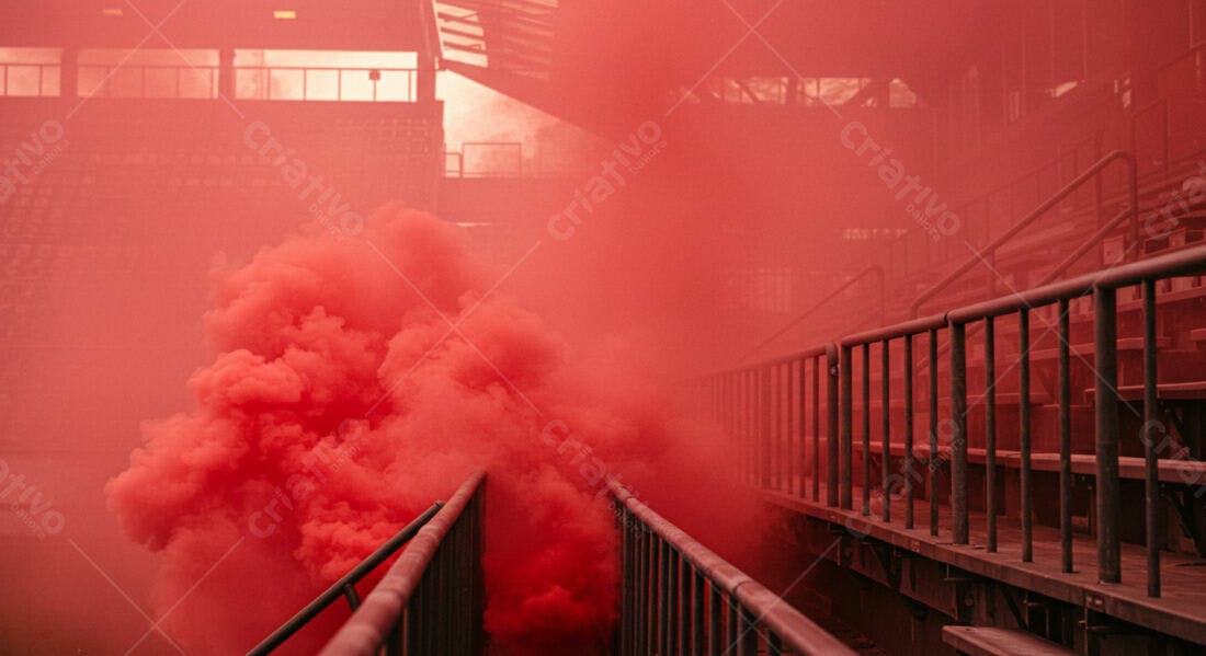 Nuvem de fumaça vermelha em estádio