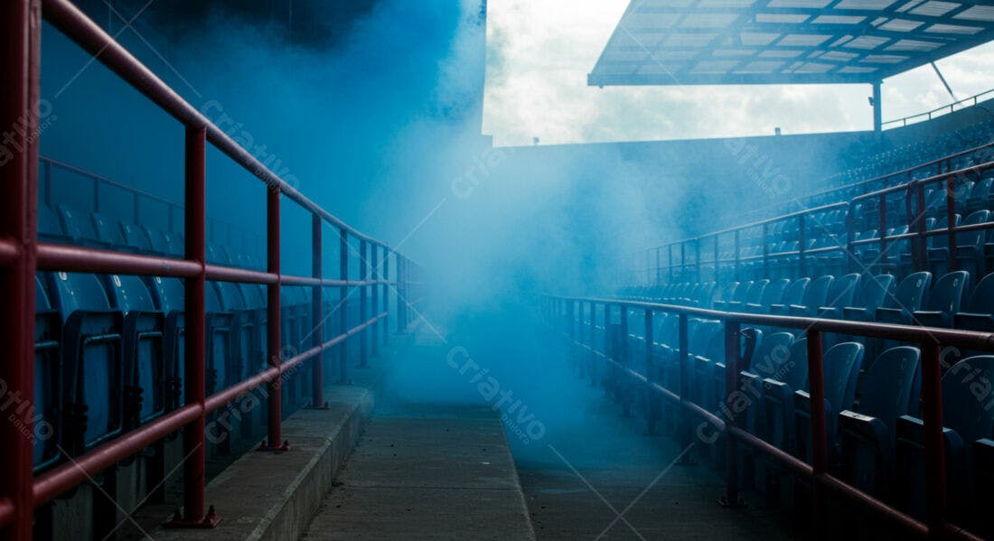 Estádio vazio com fumaça azul