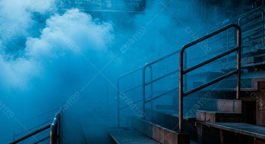 Arquibancada em névoa azul noturna