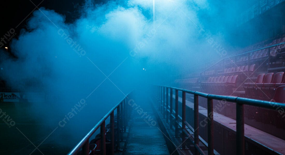 Estádio vazio com névoa azul noturna