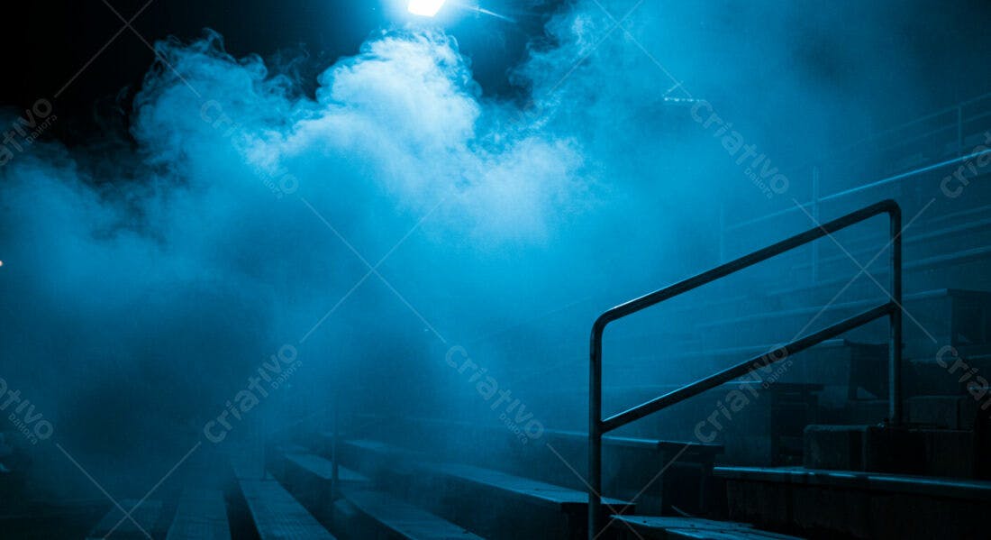 Arquibancadas em névoa azul noturna