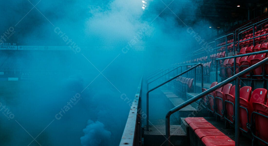 Estádio envolto em névoa azul