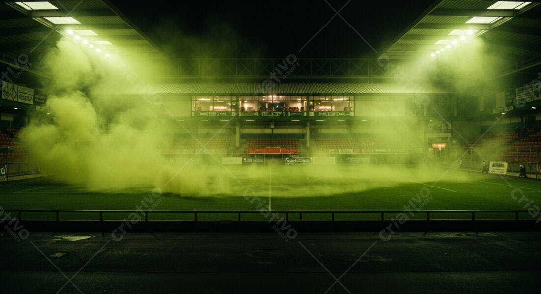 Estádio de futebol com fumaça verde noite