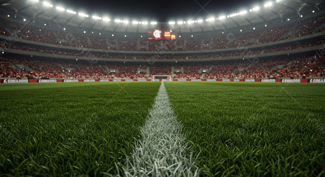 Campo de futebol iluminado estádio lotado