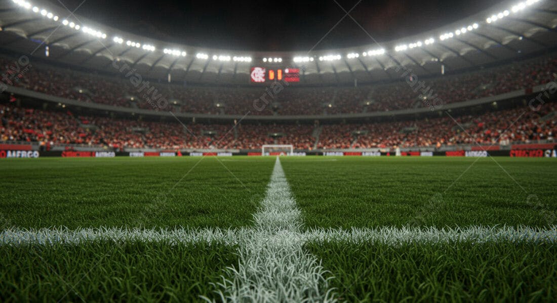Campo de futebol noturno lotado