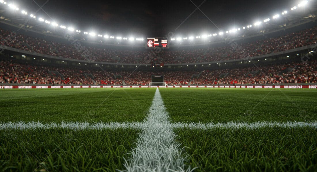 Campo de futebol noturno lotado