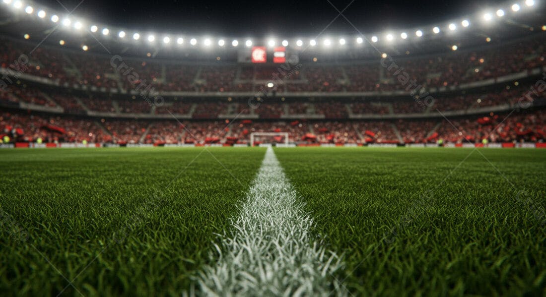 Campo de futebol iluminado estádio lotado