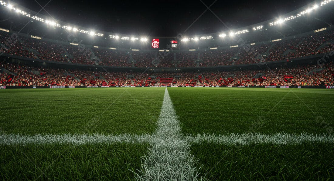 Estádio de futebol lotado à noite