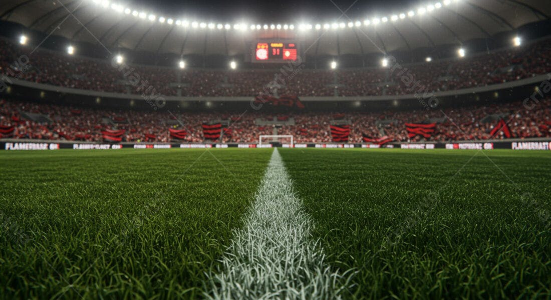 Campo de futebol noturno lotado