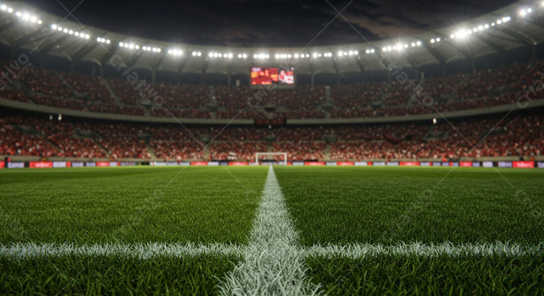 Campo de futebol noturno lotado