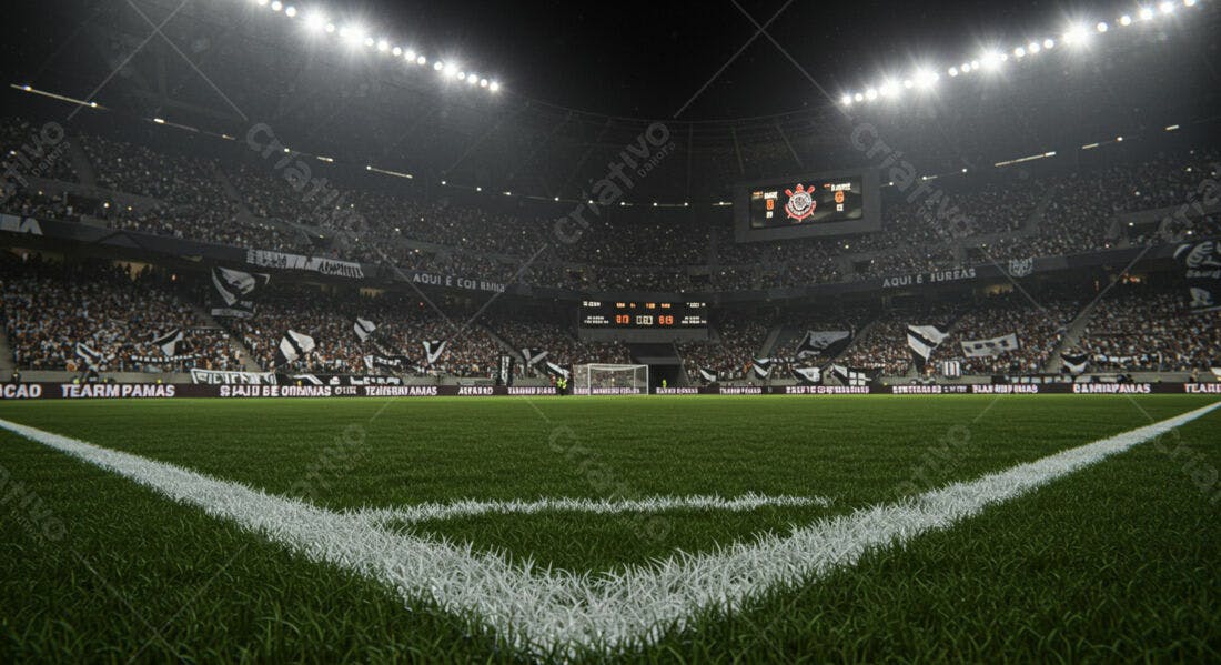 Estádio de futebol noturno lotado