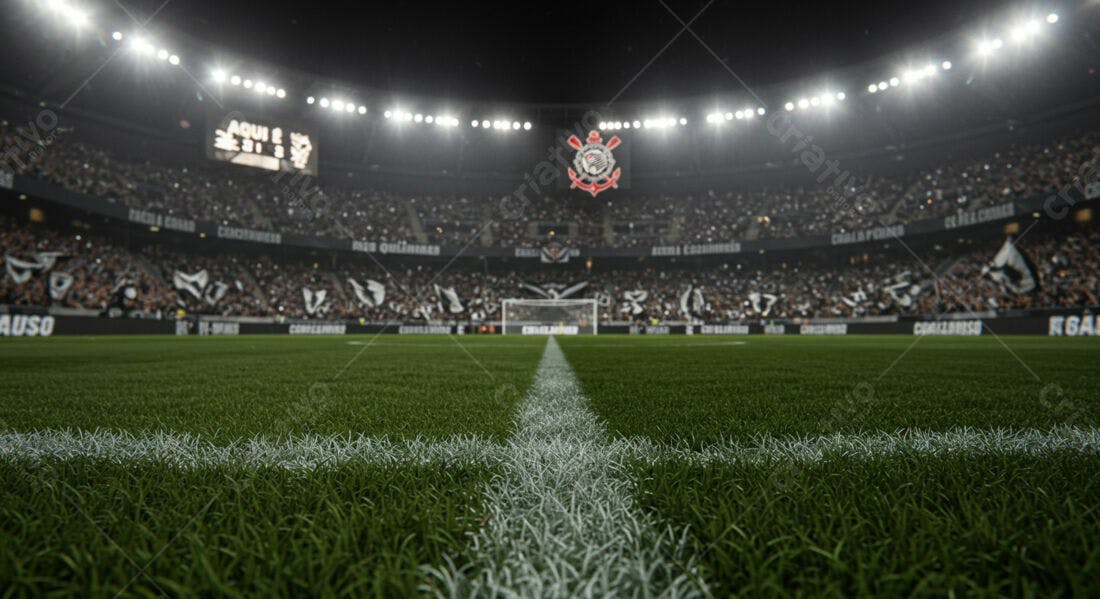 Campo de futebol noturno estádio lotado