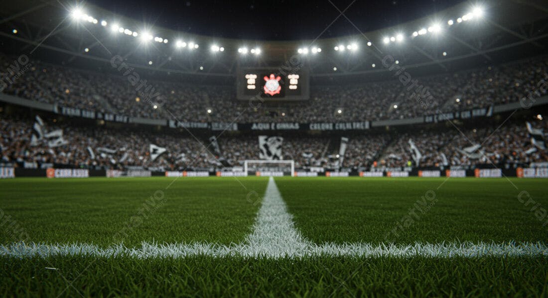 Campo de futebol noturno lotado