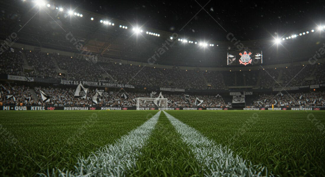 Campo de futebol noturno lotado