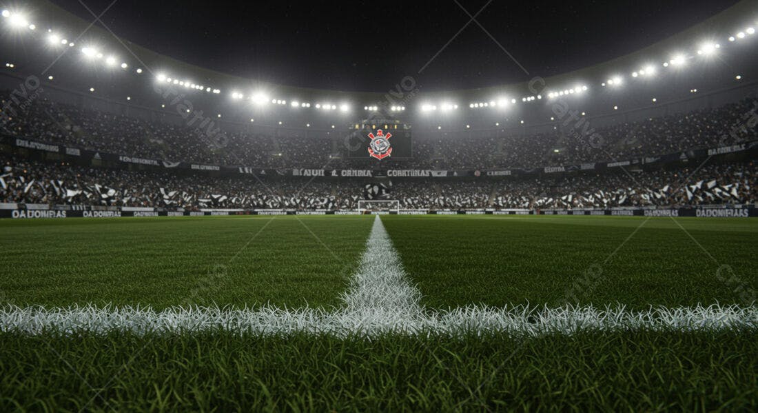 Estádio de futebol noturno lotado