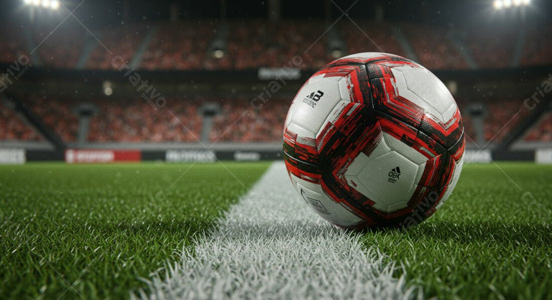 Bola de futebol em campo noturno
