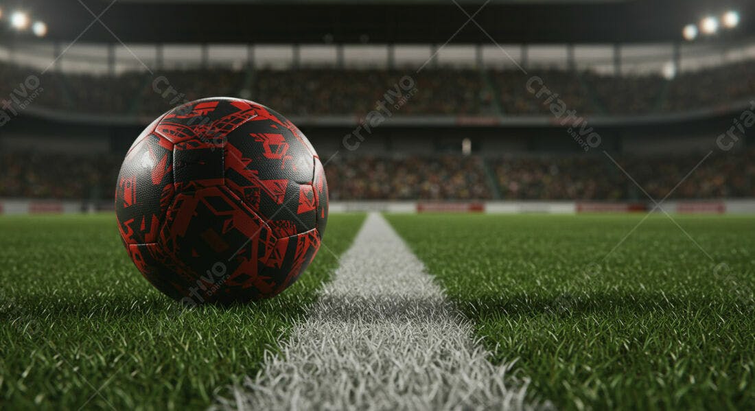 Bola de futebol em estádio noturno