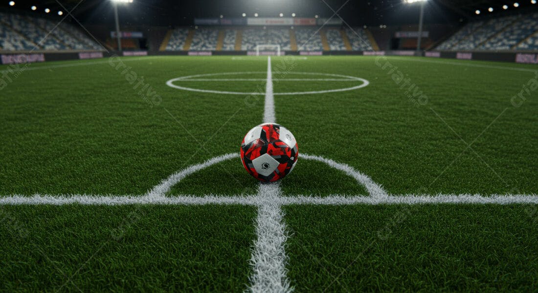 Bola de futebol em campo noturno