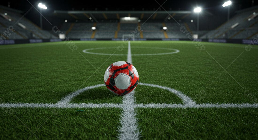 Bola de futebol em campo noturno