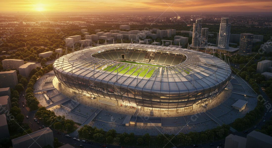 Estádio moderno ao pôr do sol