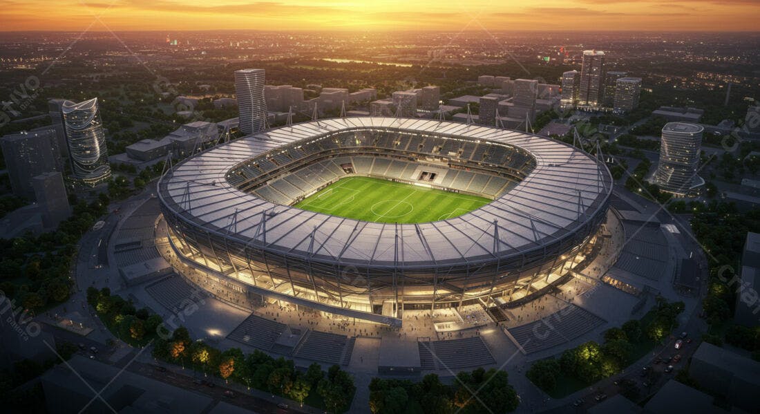 Estádio moderno ao pôr do sol
