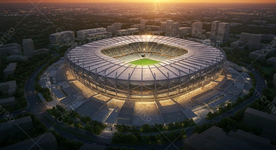 Estádio moderno ao entardecer