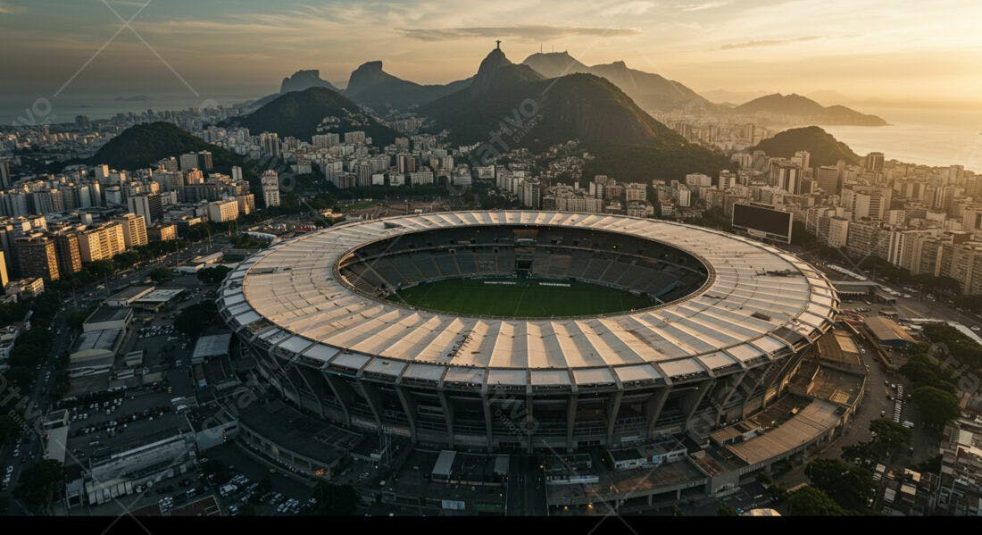 Estádio do Maracanã ao pôr do sol no Rio