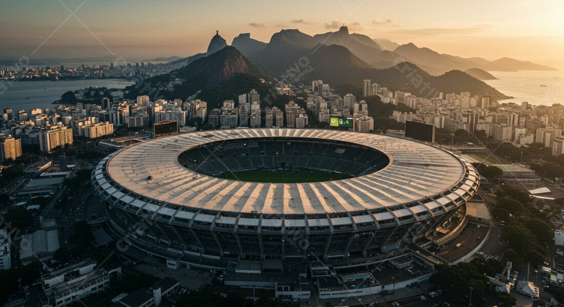 Estádio do Maracanã ao pôr do sol no Rio