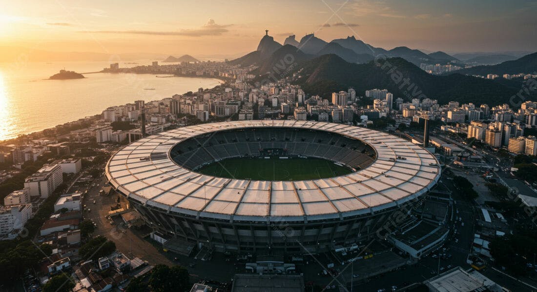 Estádio do Maracanã ao pôr do sol no Rio
