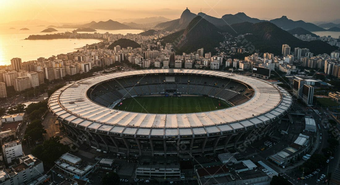 Estádio Maracanã ao pôr do sol no Rio