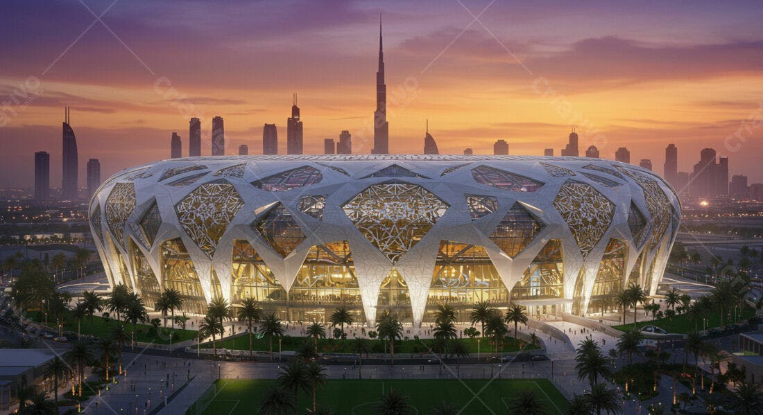Estádio Moderno ao Pôr do Sol em Dubai