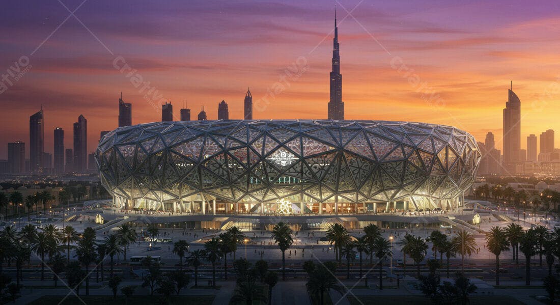 Estádio Moderno ao Pôr do Sol em Dubai
