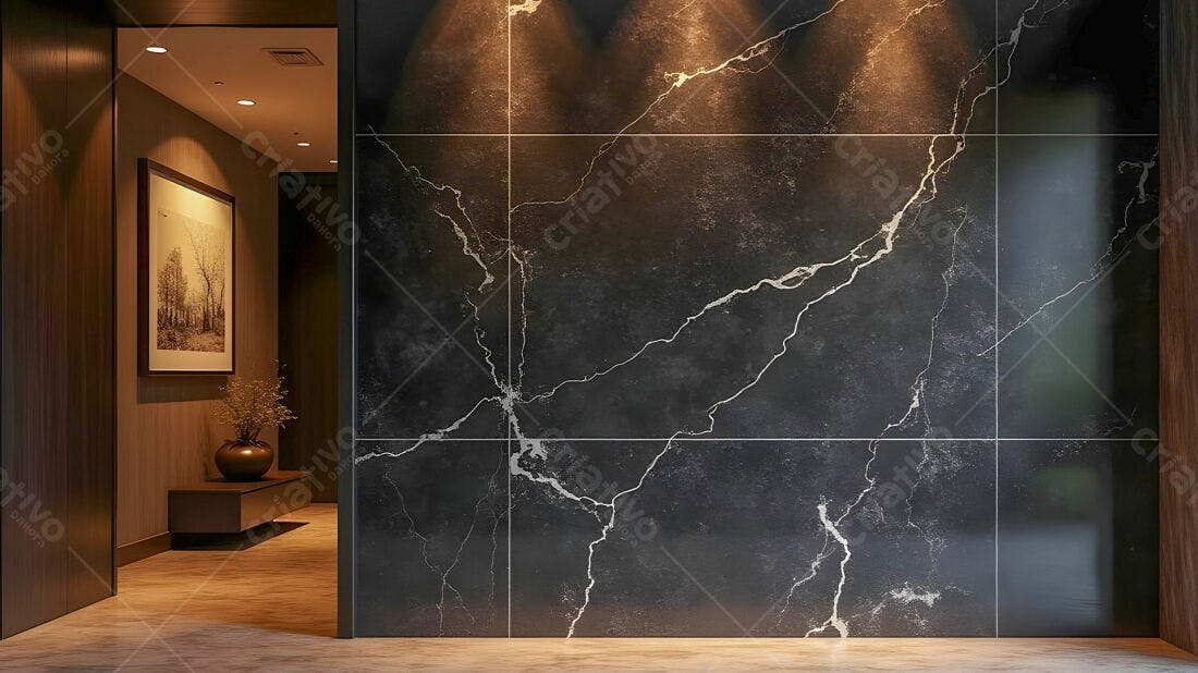 Textura Mármore Preto Veias Prateadas para Design de Interiores