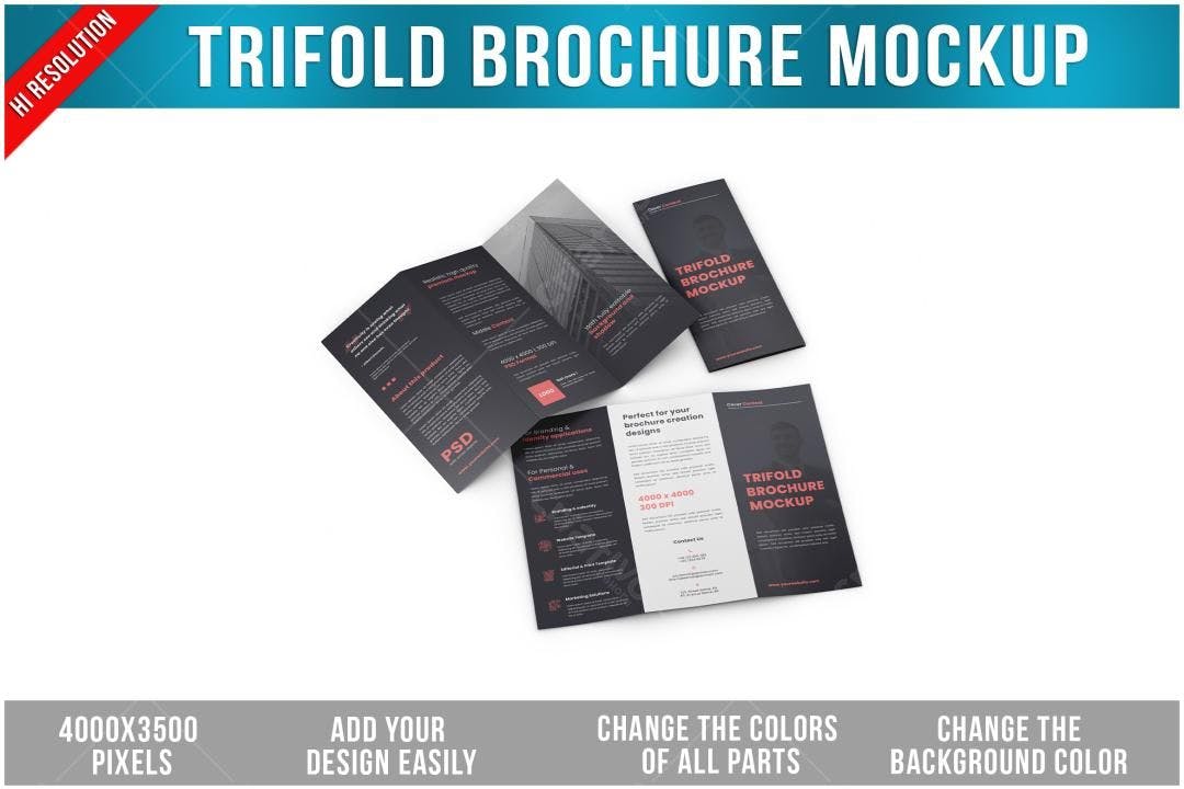 Mockup Trifold Brochure: Design Moderno em Preto e Vermelho