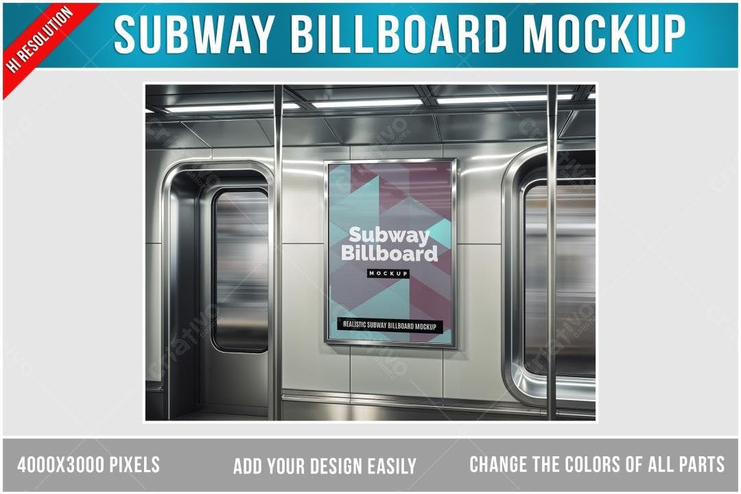 Mockup Realista de Painel Publicitário em Metrô