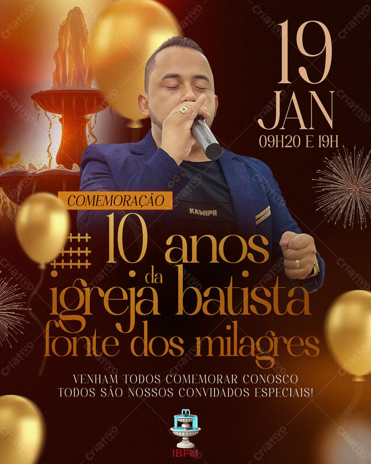 Flyer para Aniversário de 10 Anos Igreja Batista PSD Editável