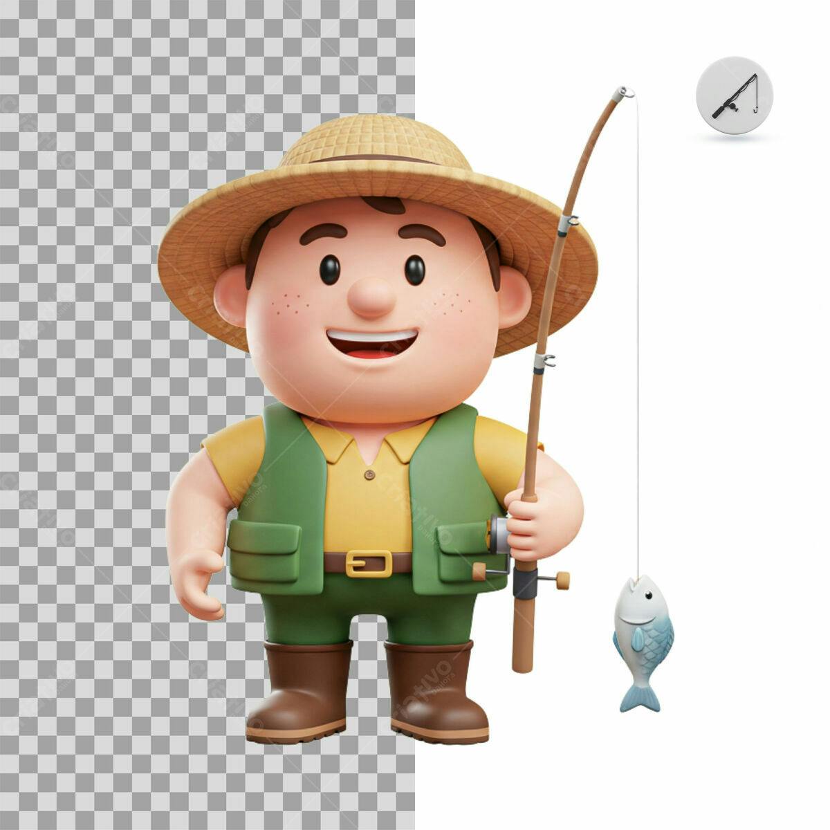 Personagem Cartoon Pesca PSD Editável