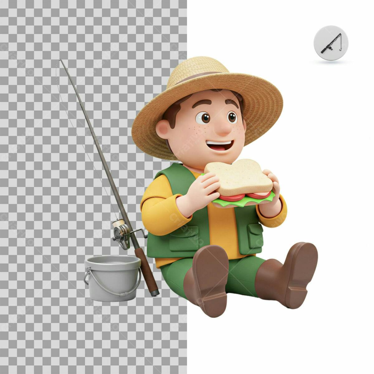 Personagem Cartoon comendo Sanduíche PSD Editável