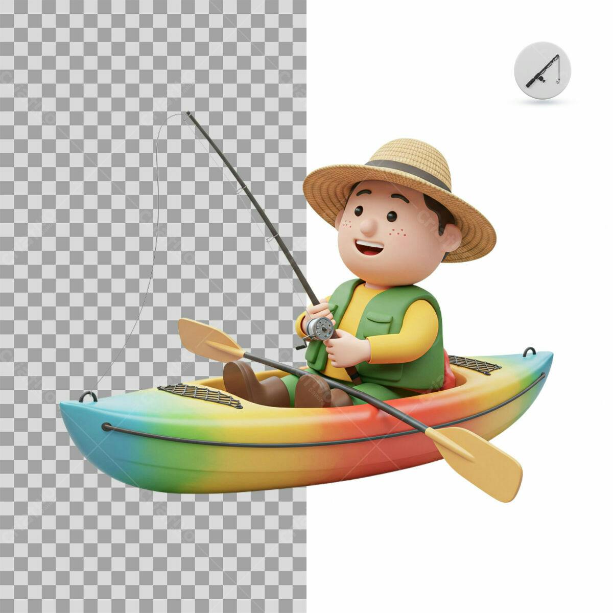 Ilustração Pesca em Caiaque PSD Editável