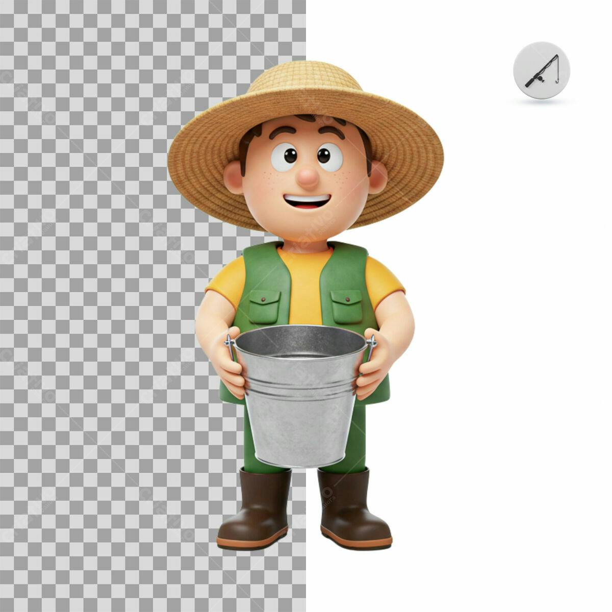 Personagem Cartoon Pescador PSD Editável