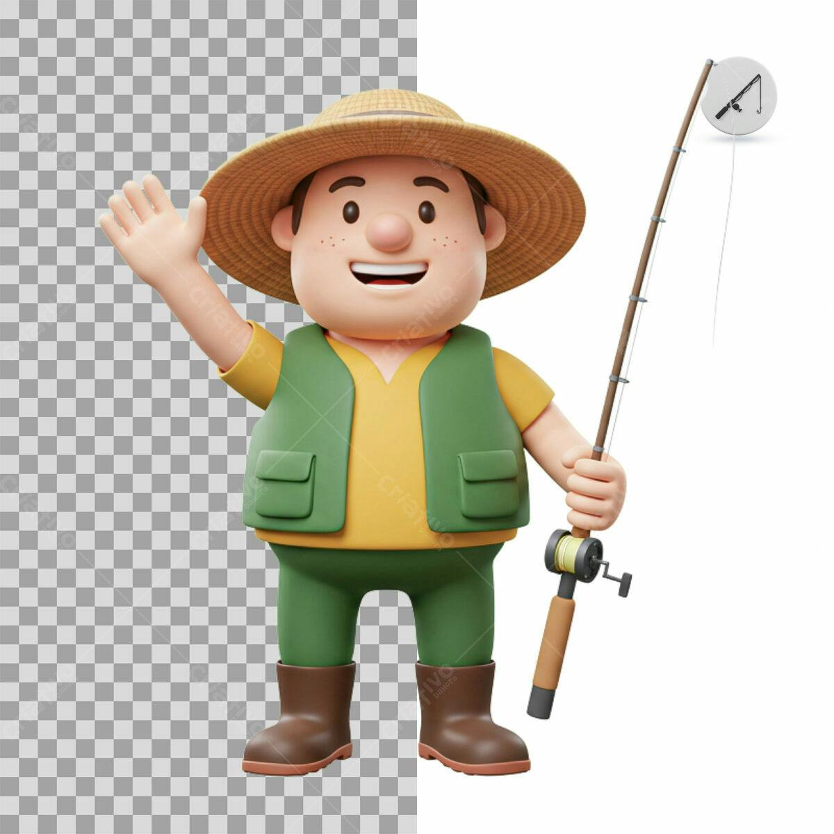 Personagem Cartoon Pesca PSD Editável