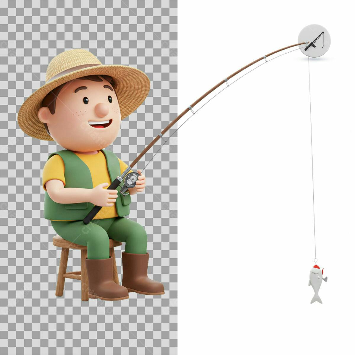 Personagem Cartoon Pesca PSD Editável