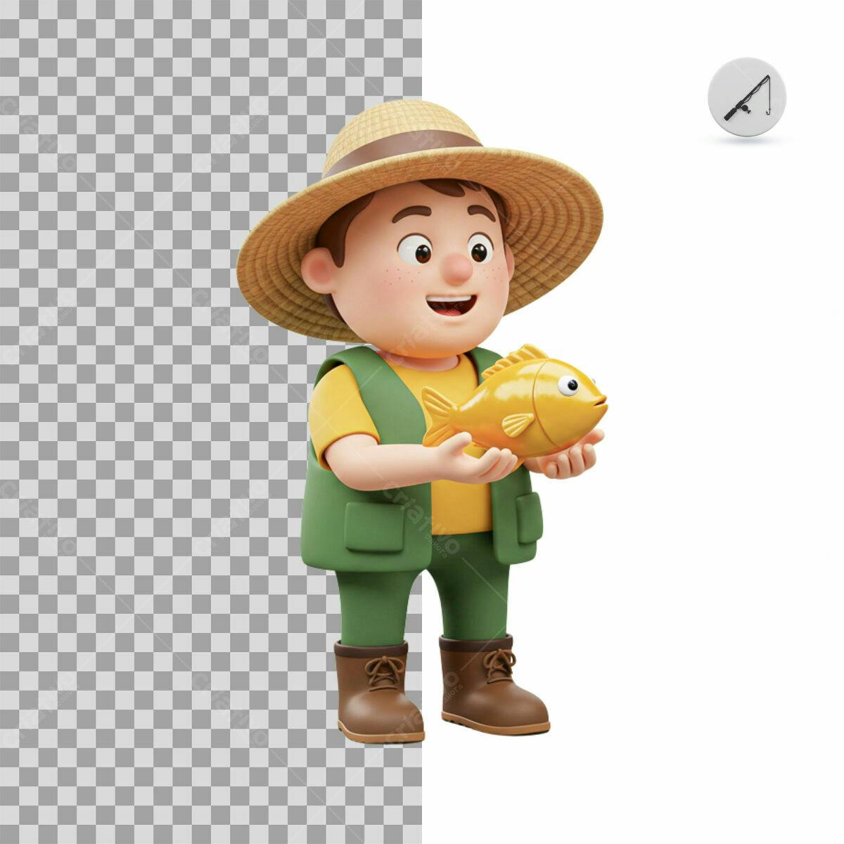 Personagem Cartoon Pesca PSD Editável